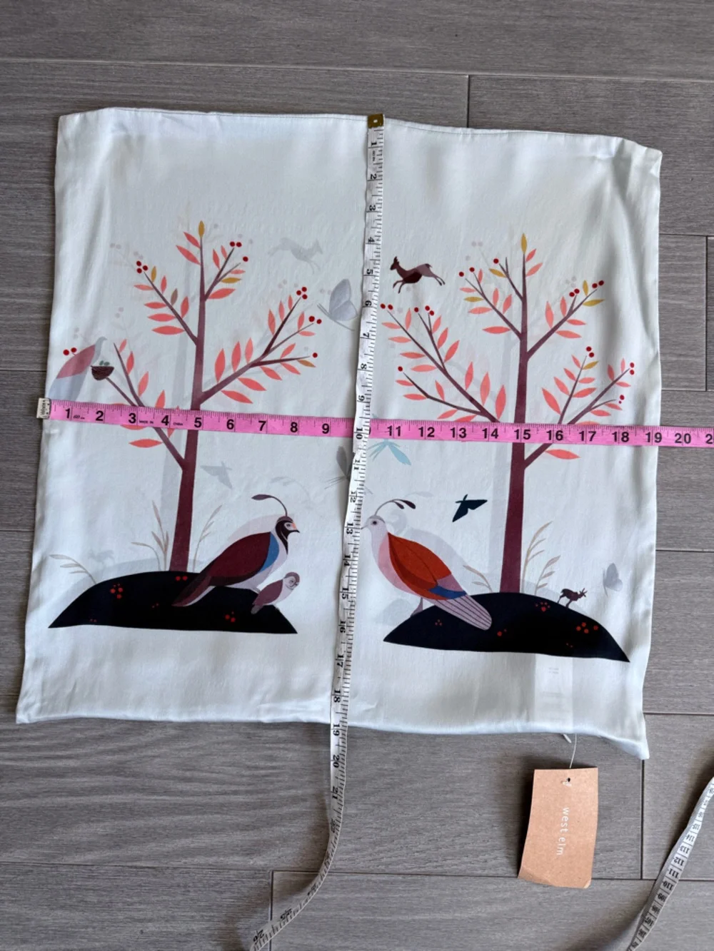 West Elm Silk Pillow Cover 20x20 Nature Print Bird Tree Minimalist Boho Decor
